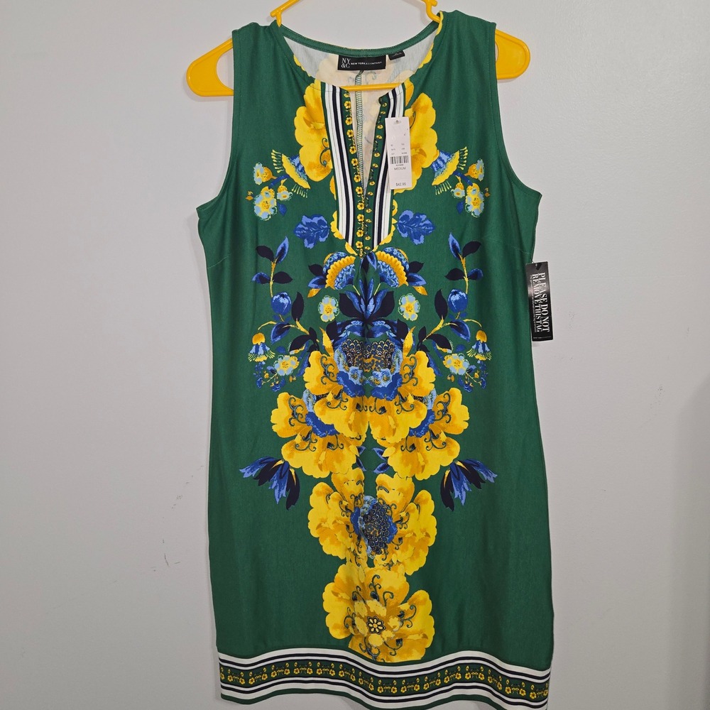 M#110 NY&C New York & Company Green Floral Sleeveless Dress‎ Women's Medium